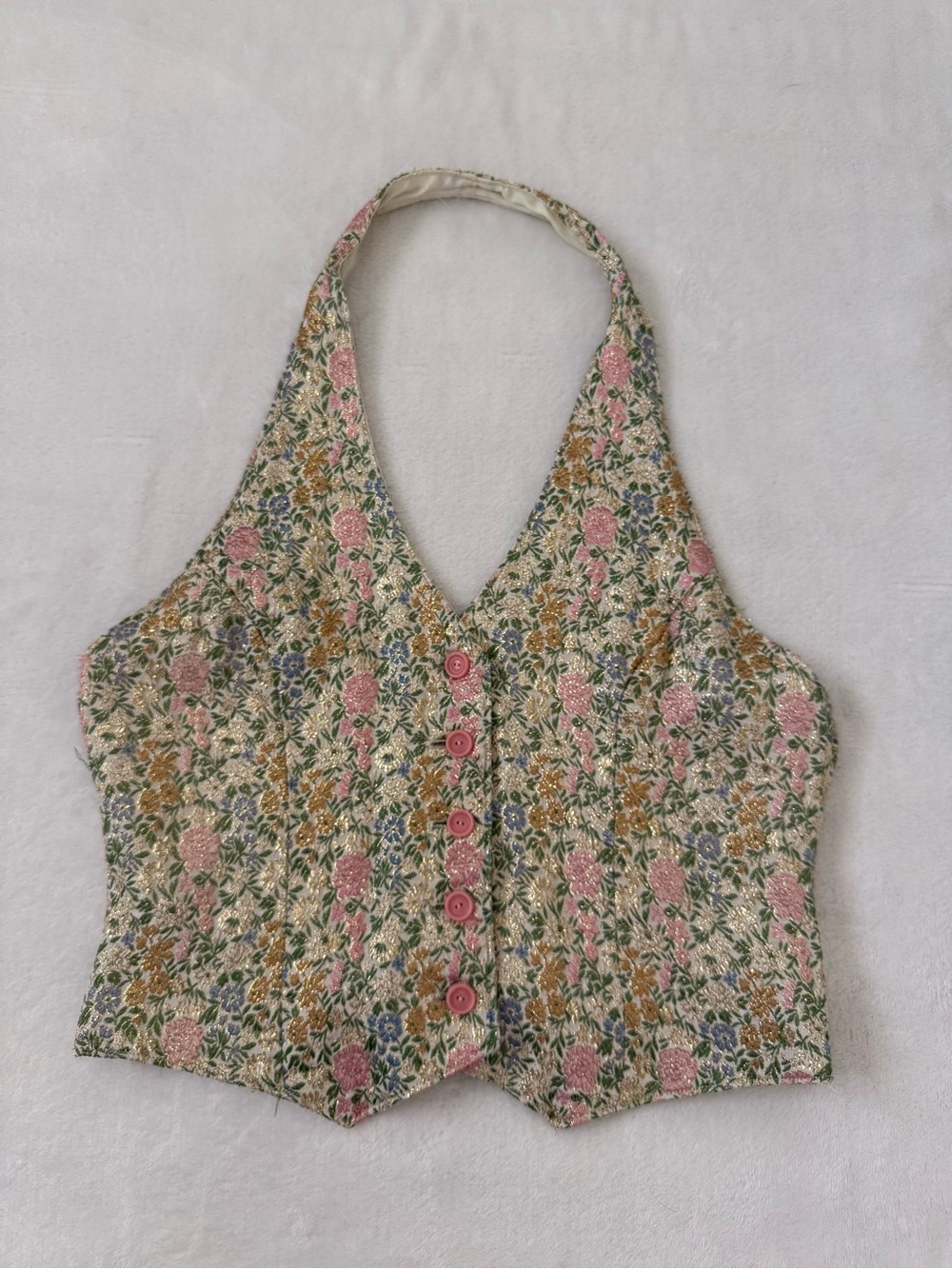 Fairycore Floral Brocade Halter Vest Whimsy Goth Cottagecore Boho Top - Picture 2 of 7